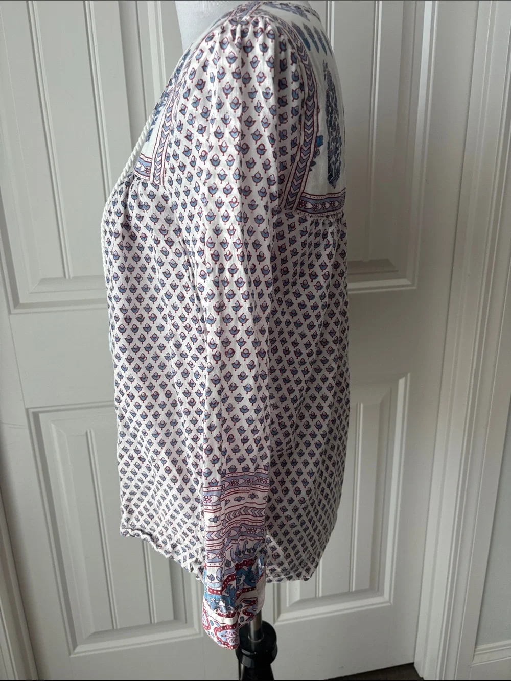 J. Crew Cream Blouse with Blue and Red Floral Print